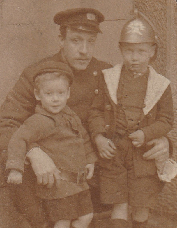 WWI British Officer Boy in Helmet Antique Cabinet Photo Close Up 3