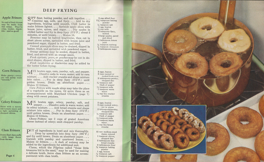 What Shall I Cook Today - 124 Thrifty, Healthful Tested Recipes - Spry Vegetable Shortening - Lever Brothers Company - Booklet, c. 1935 - Donuts