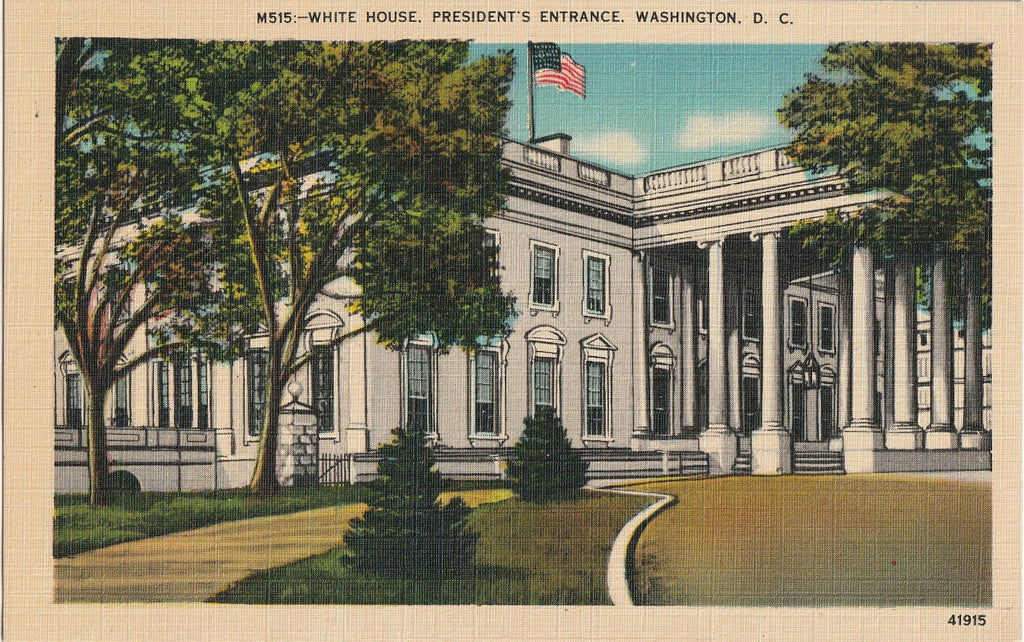 White House President's Entrance Washington DC Postcard