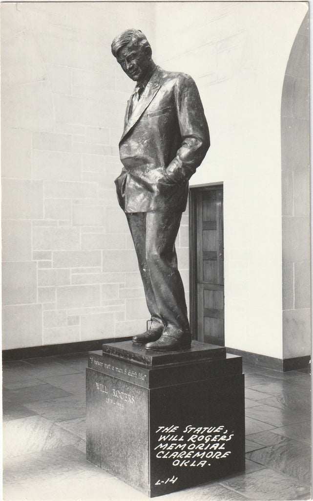 Will Rogers Memorial Statue - Claremore, Oklahoma - RPPC, c. 1940s