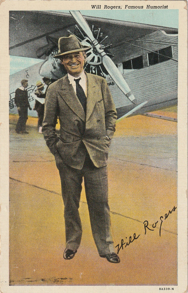 Will Rogers and Plane Vintage Postcard