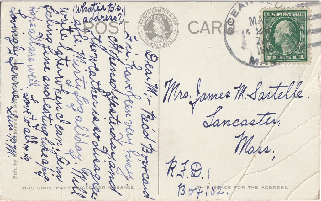 Wireless Station - Brant Rock, Massachusetts - Postcard, c. 1910s Back