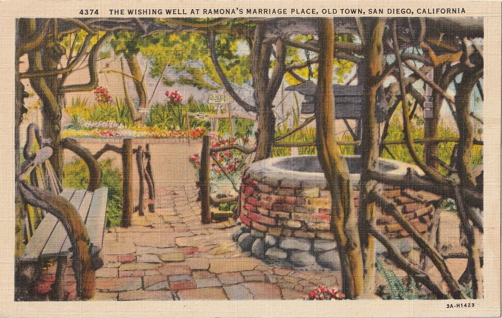 Wishing Well Ramona's Marriage Place San Diego CA Vintage Postcard