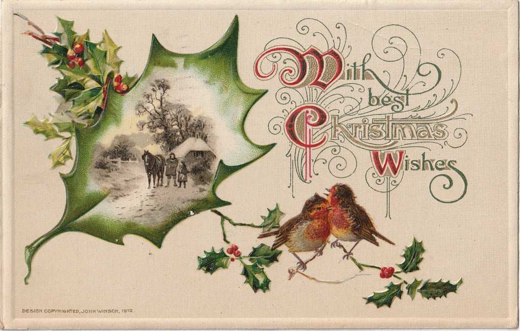 With Best Christmas Wishes - John Winsch - Postcard, c. 1912