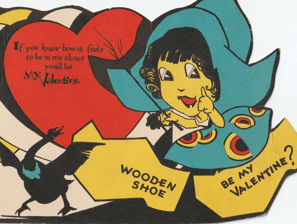 Wooden Shoe Be My Valentine Vintage Card Close Up