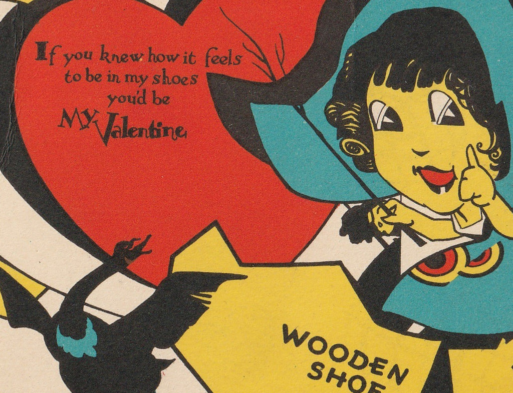 Wooden Shoe Be My Valentine Vintage Card Close Up 3