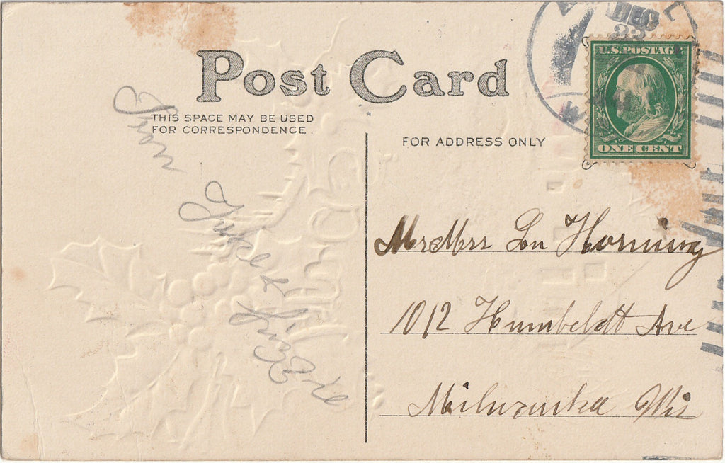 Xmas to Greet You - Postcard, c, 1900s Back