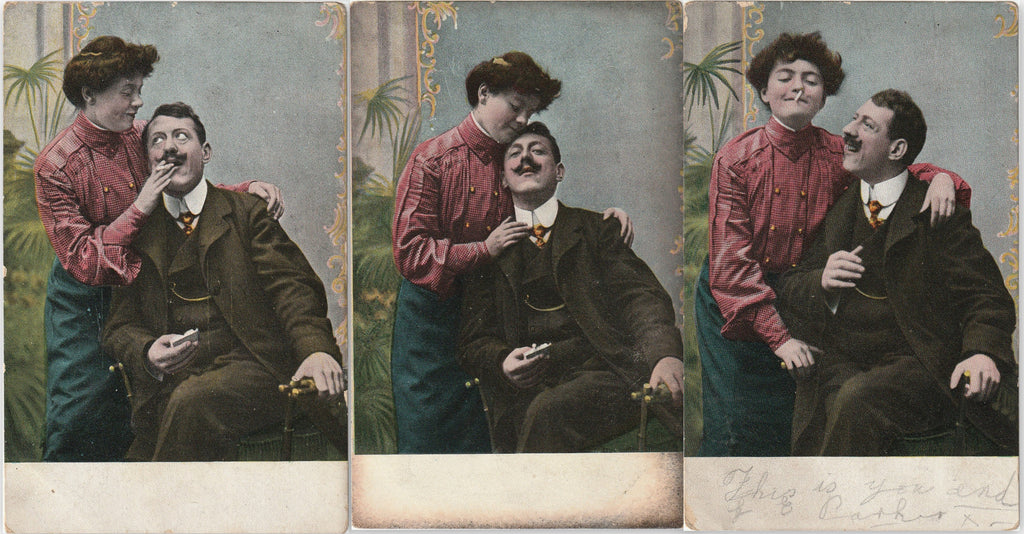 You Light Up My Life - Smoking Cigarettes - SET of 3 - Postcards, c. 1900s