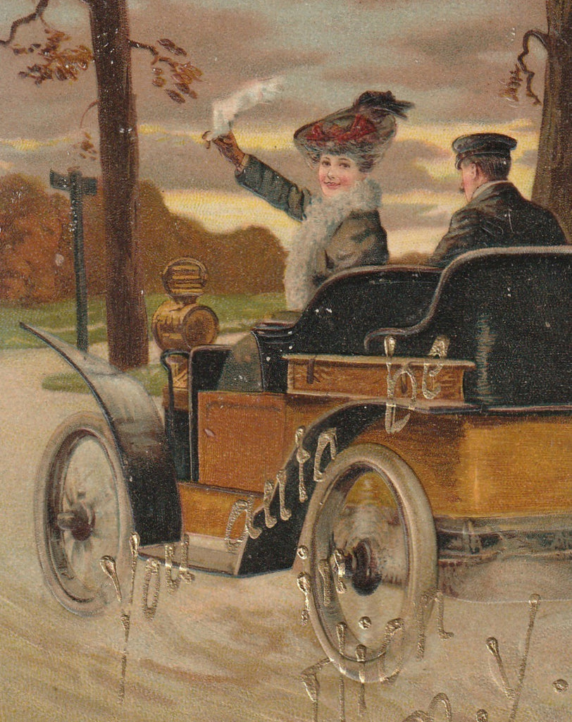You Auto Be in Elion NY Antique Postcard Close Up