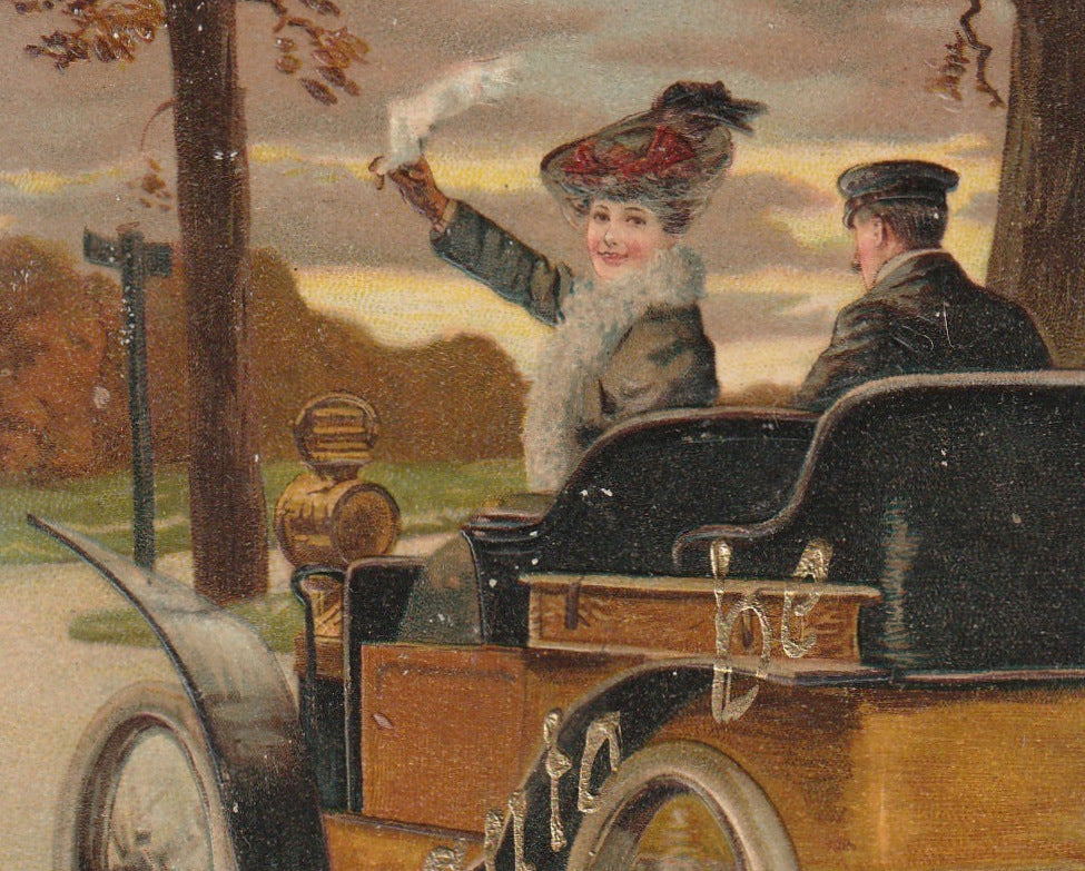 You Auto Be in Elion NY Antique Postcard Close Up 2