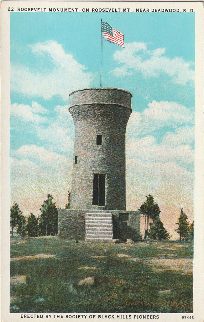Roosevelt Monument Deadwood S.D. Society of Black Hills Pioneers Postcard