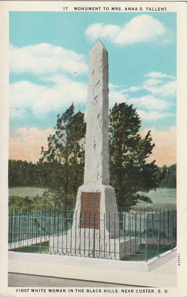 Monument Anna D. Tallent First White Woman in Black Hills Postcard