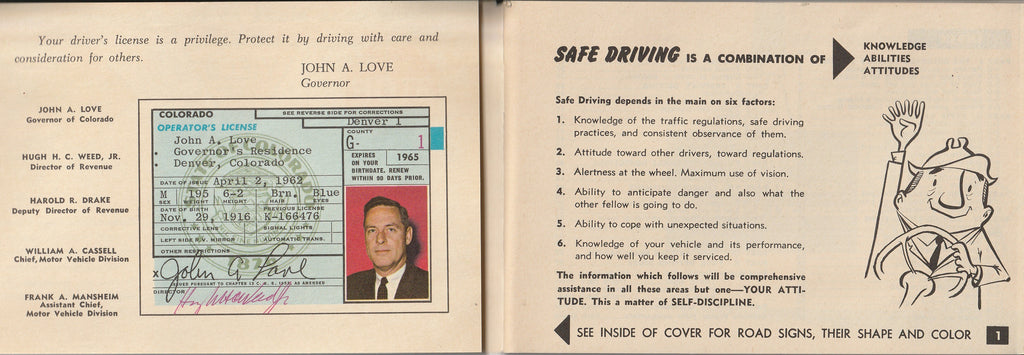Facts for Colorado Drivers - Lacy L. Wilkinson - Booklet, c. 1960s - John A. Love Driver's License