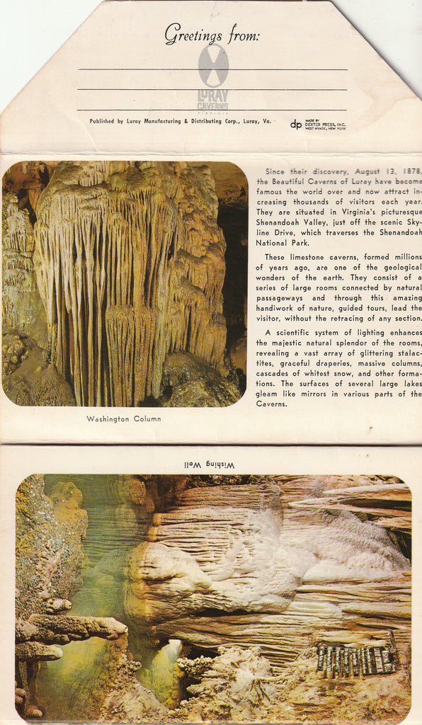 Luray Caverns, Virginia - Fold-Out Postcard, c. 1960s