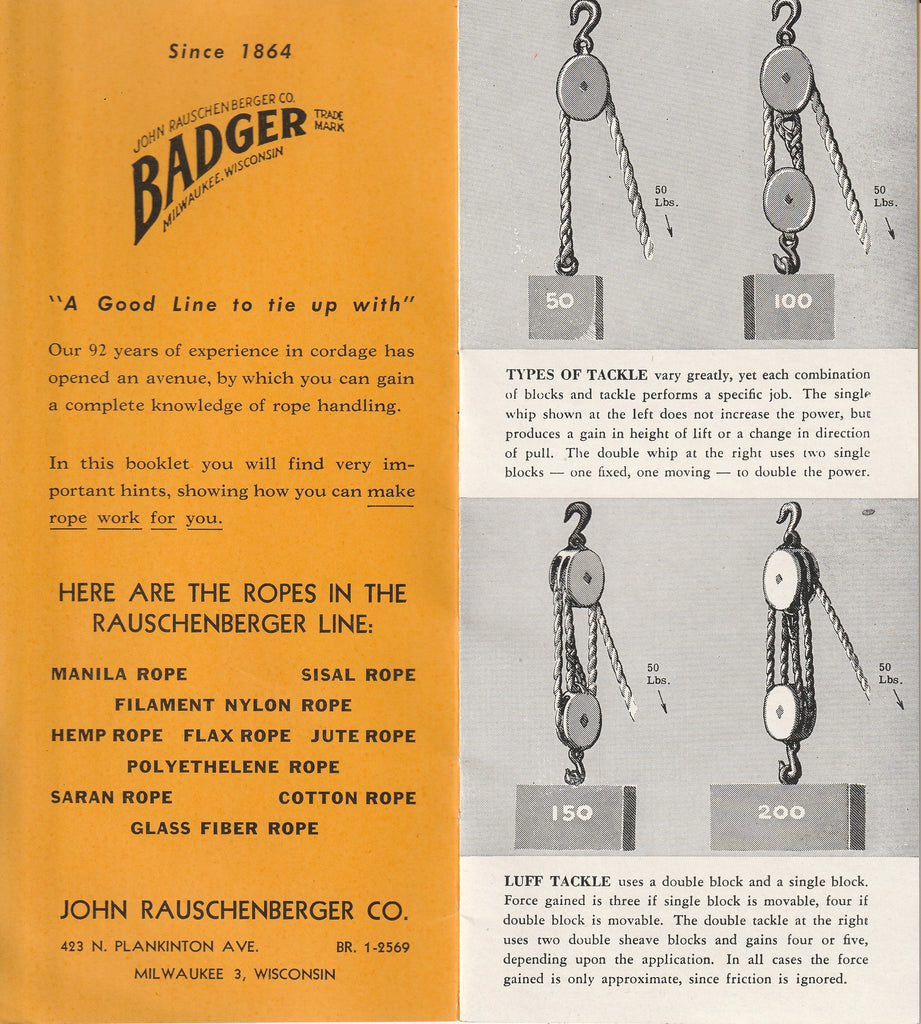Making Rope Work For You - John Rauschenberger Co. - Booklet, c. 1950s Inside Cover