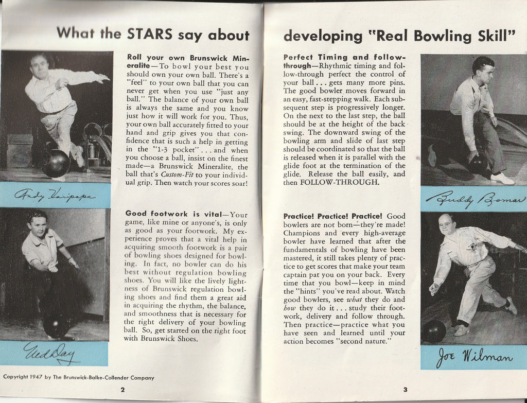 More Pins More Fun - Brunswick Bowling - Booklet, c. 1947 Pg. 2-3
