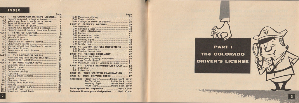 Facts for Colorado Drivers - Lacy L. Wilkinson - Booklet, c. 1960s Index