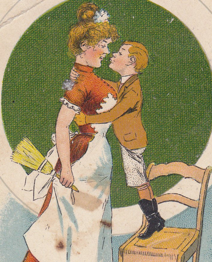 A Master's Early Practice- 1900s Antique Postcard- Edwardian Nursemaid- Nursery Maid- First Kiss- Art Comic- Moore Gibson- Used