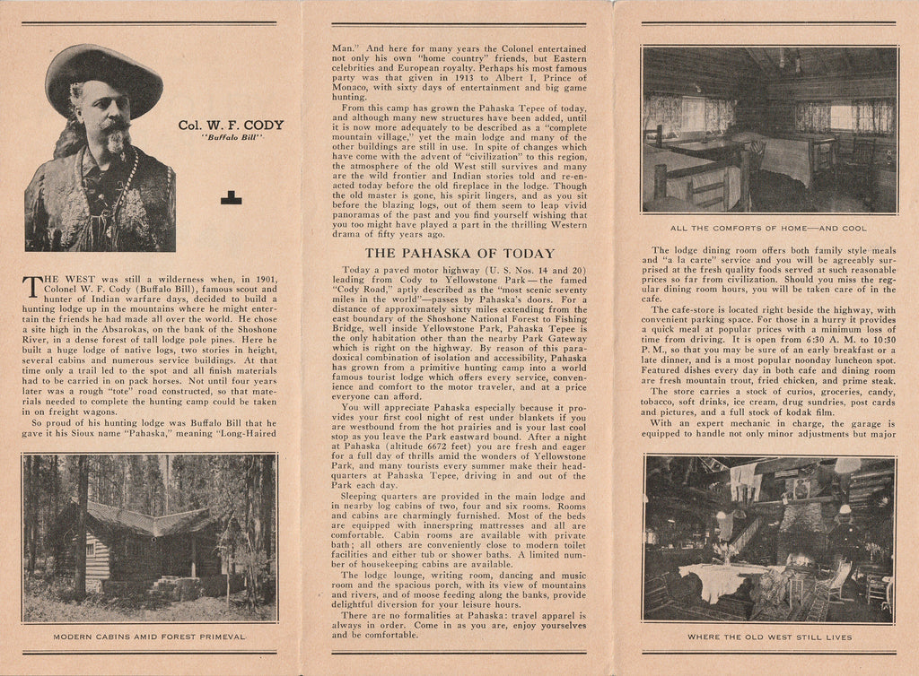 Pahaska Tepee - Buffalo Bill's Old Hunting Lodge - Yellowstone National Park - Brochure, c. 1930s 