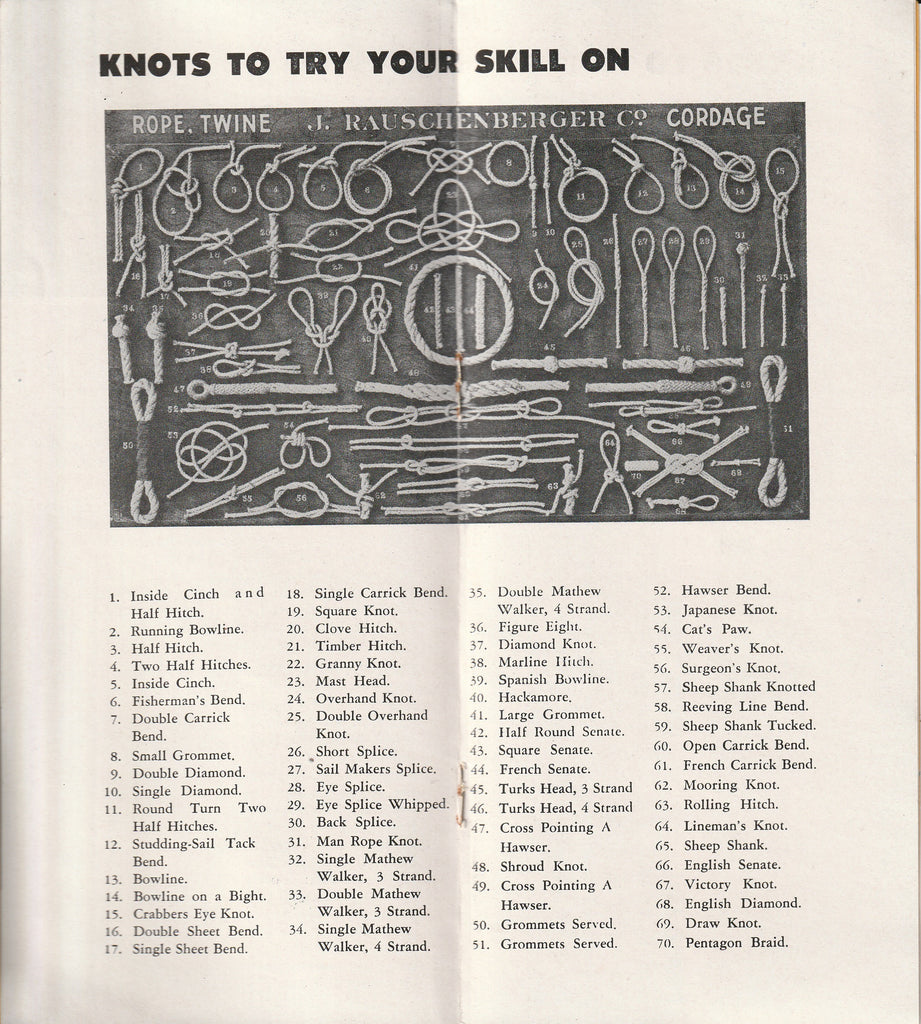 Making Rope Work For You - John Rauschenberger Co. - Booklet, c. 1950s - Knots to Try Your Skill On