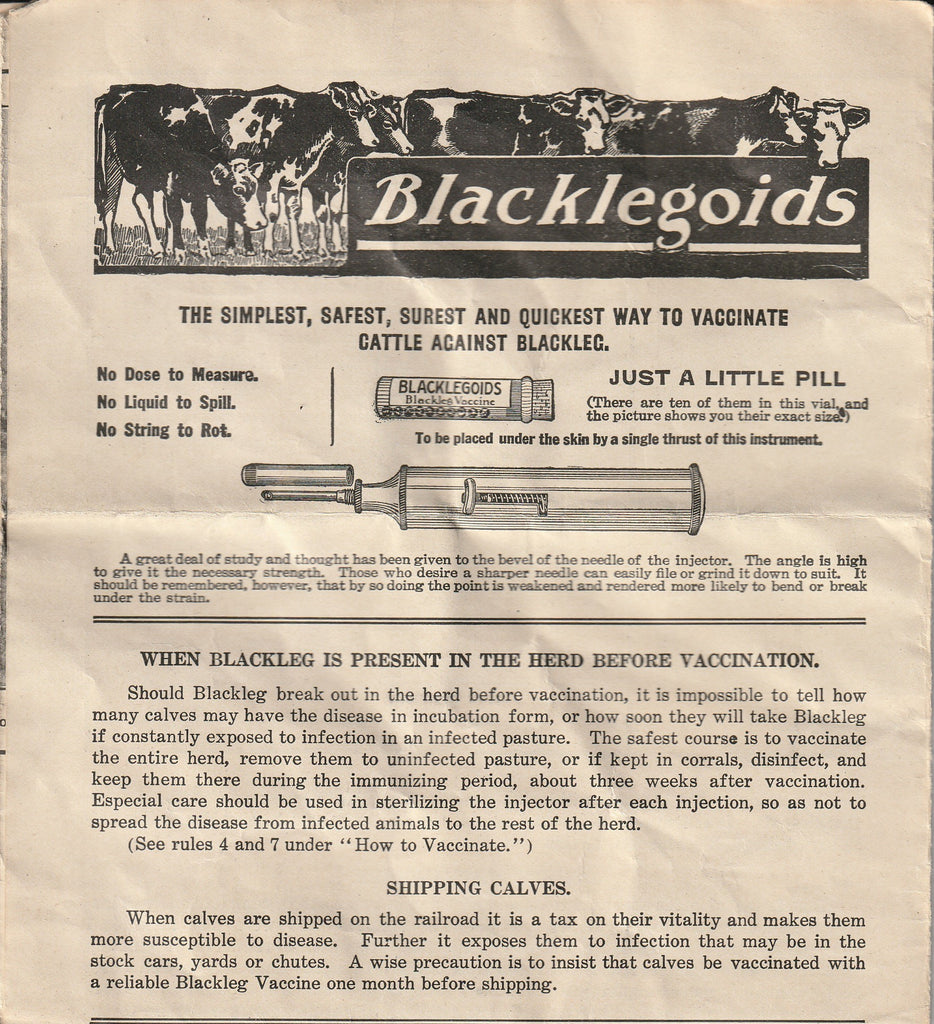 Blacklegoids - For Prevention of Blackleg in Cattle - Parke, Davis & Co. - Pamphlet, c. 1900s
