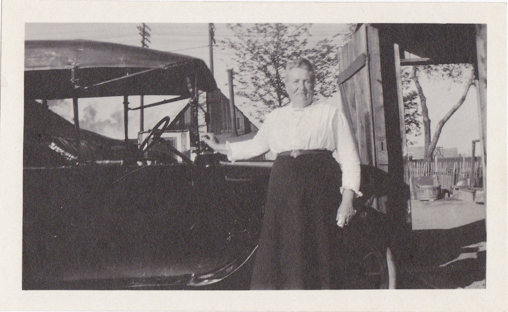 Granny's Pride and Joy- 1920s Antique Photographs- SET of 3- Automobile- Woman and Car- Found Photos- Vernacular Snapshot- Paper Ephemera