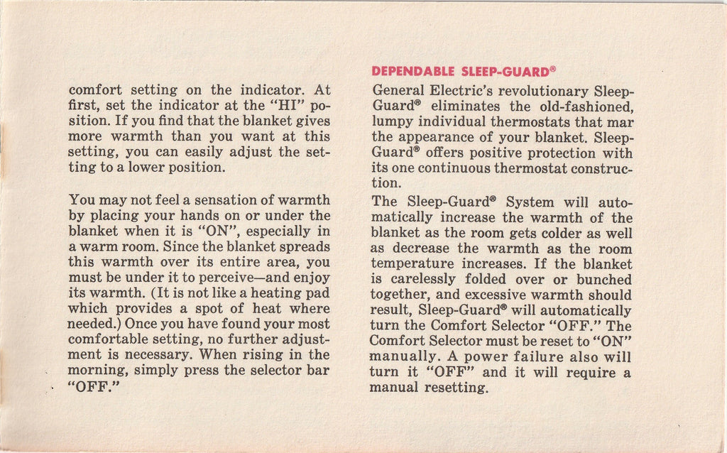 Wonderful World of Comfort - General Electric Automatic Blanket - Booklet, c. 1950s