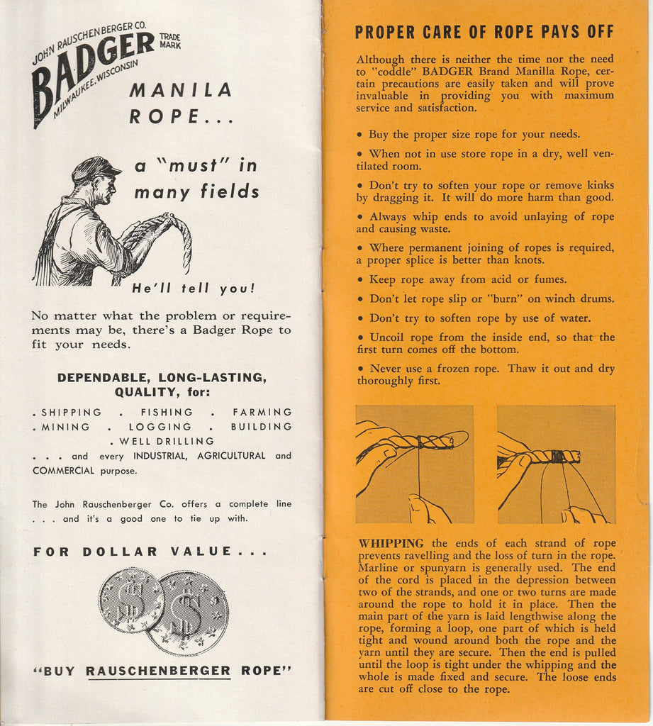 Making Rope Work For You - John Rauschenberger Co. - Booklet, c. 1950s Back Inside Cover