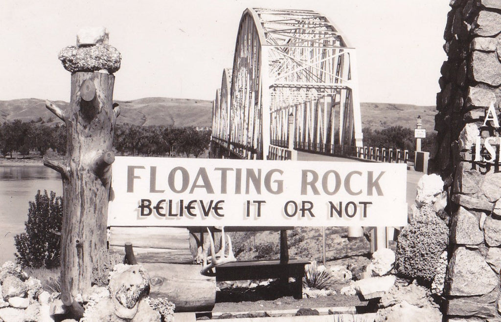 Floating Rock- 1940s Vintage Photograph- Believe It Or Not- Chamberlain, S. Dakota- American Island Park- Real Photo Postcard- EKC RPPC