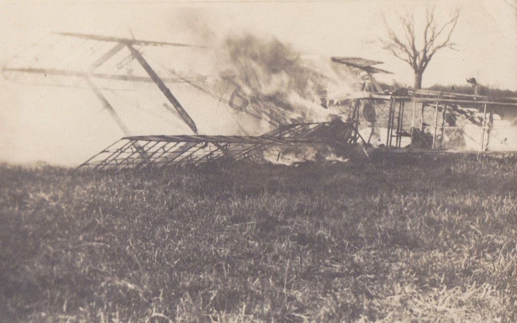 Crash and Burn- 1910s Antique Photograph- Edwardian Biplane- Aviation Accident- Disaster- Real Photo Postcard- RPPC- Eyewitness