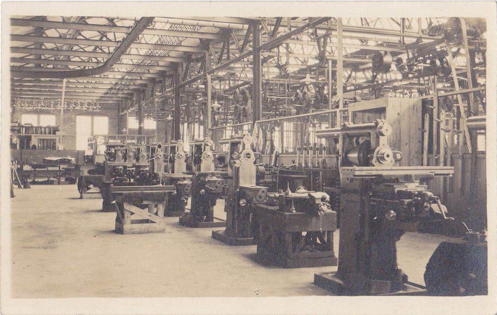 Factory Floor- 1900s Antique Photograph- Metal Working Machinery- Industrial Machine- Vernacular- Real Photo Postcard- Cyko RPPC