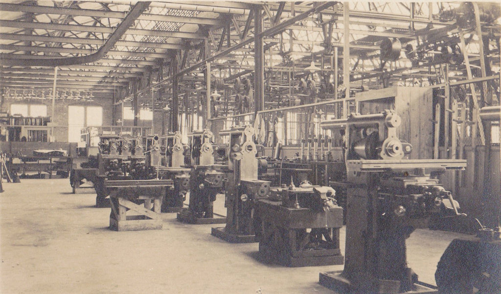 Factory Floor- 1900s Antique Photograph- Metal Working Machinery- Industrial Machine- Vernacular- Real Photo Postcard- Cyko RPPC