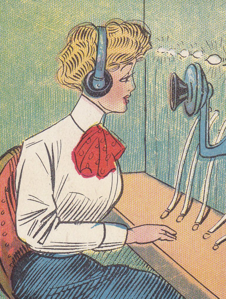 Telephone Girl- 1910s Antique Postcard- Switchboard Operator- Edwardian Woman- Occupational- Phone Art Comic- Used