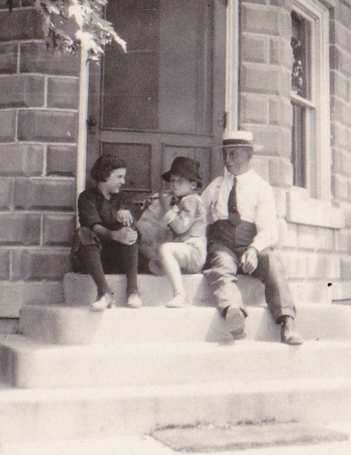 Uncle Charlie's Office- 1920s Antique Photograph- Man and Children- Found Photo- Vintage Snapshot- Vernacular- Panama Hat