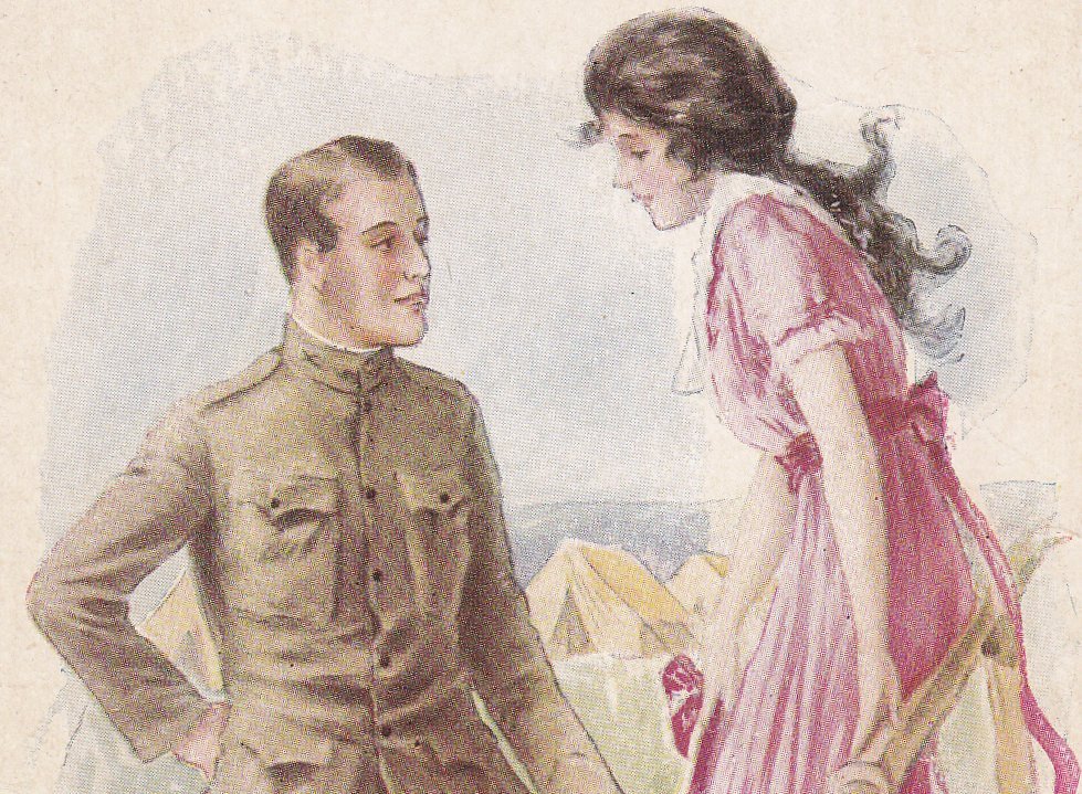 Lest You Forget- 1910s Antique Postcard- Edwardian Romance- WWI Soldier- Artist Signed- Archie Gunn- Unused