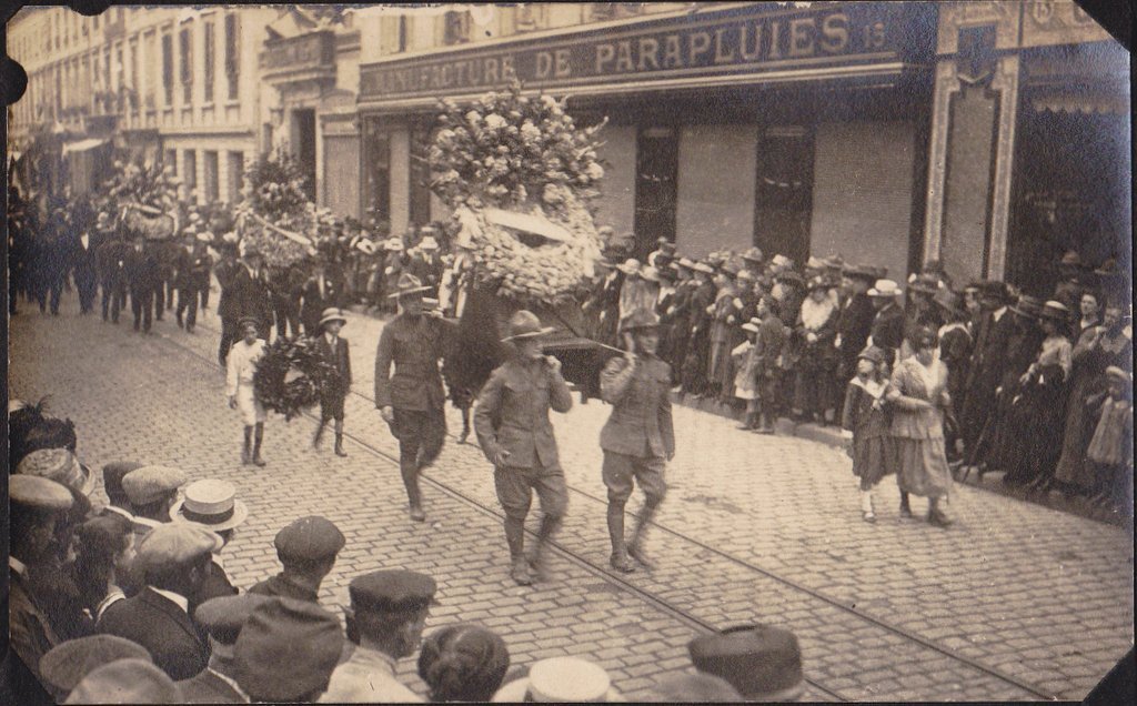 Bastille Day 1918- 1910s Antique Photograph- Rue Nationale- WWI Scrapbook- Tours France- Military Parade- Eyewitness History- Paper Ephemera