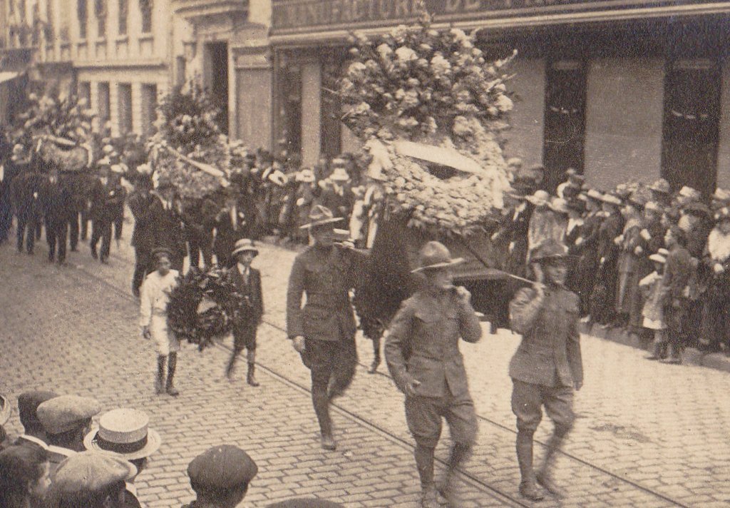 Bastille Day 1918- 1910s Antique Photograph- Rue Nationale- WWI Scrapbook- Tours France- Military Parade- Eyewitness History- Paper Ephemera