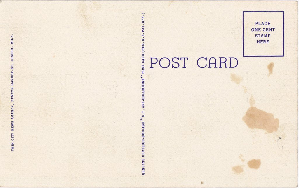 Greetings From Benton Harbor- 1940s Vintage Postcard- Benton Harbor, Michigan- Classic Souvenir- Large Letter- Paper Ephemera- Curteich- Unused