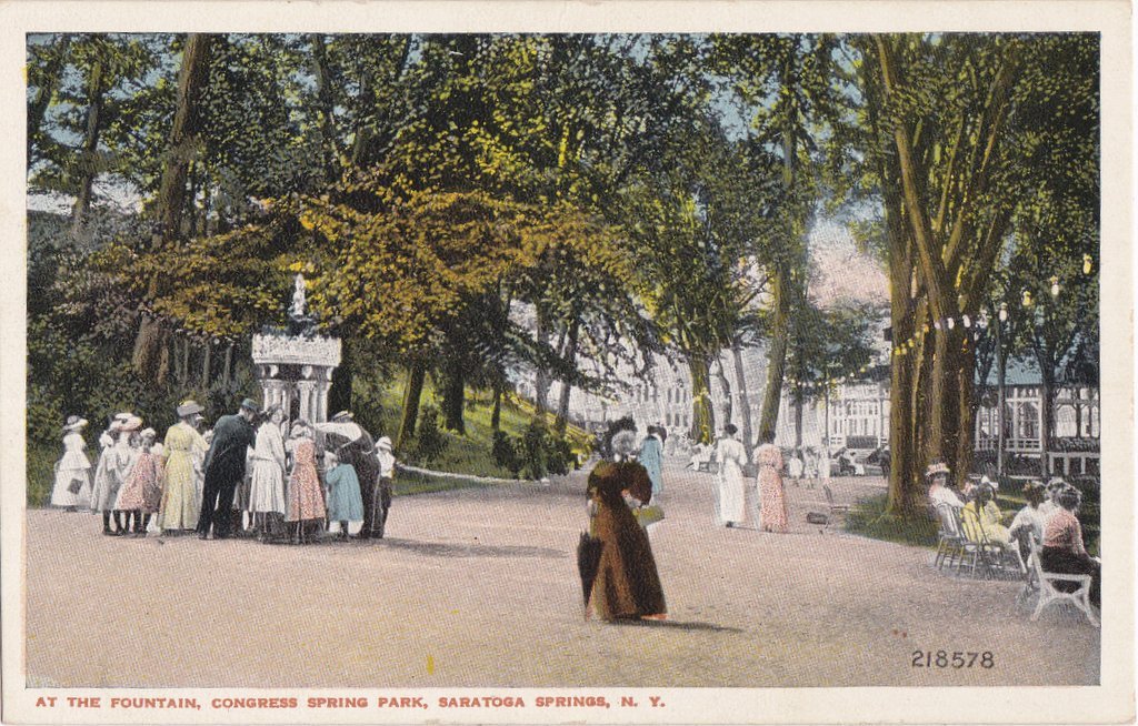 Congress Spring Park- 1920s Antique Postcard- Saratoga Springs, NY- Park Fountain- New York Souvenir- Valentine- Paper Ephemera- Unused