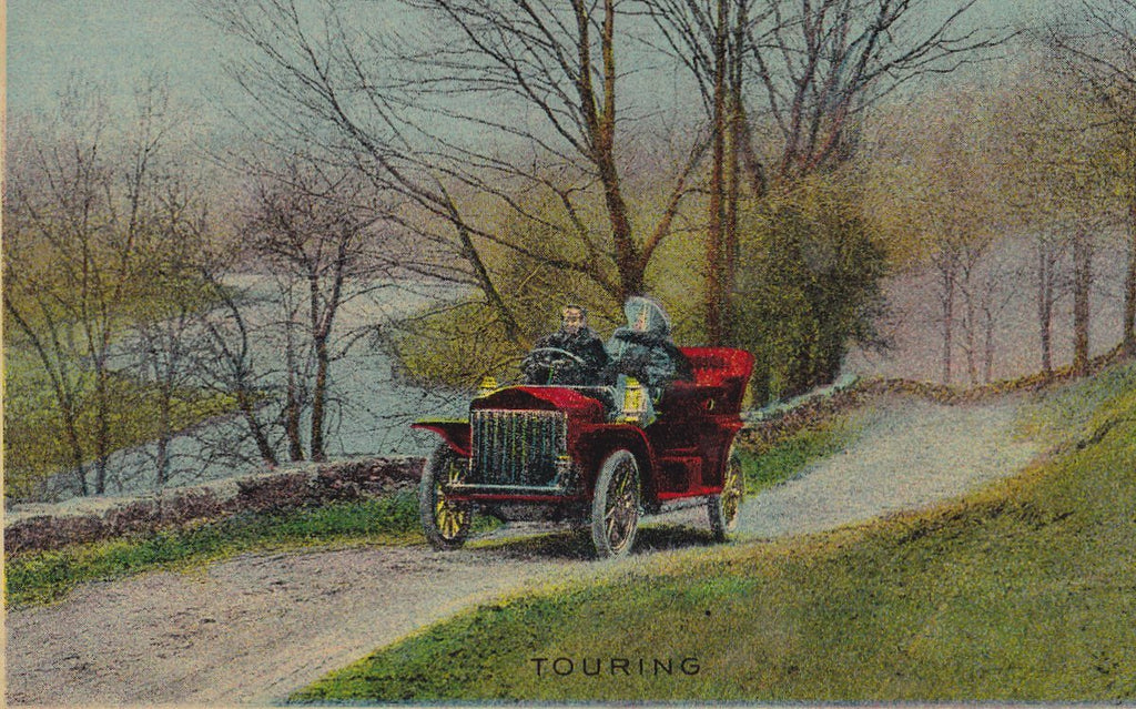 Touring Car- 1900s Antique Postcard- Edwardian Motorists- Convertible Automobile- Sunday Drive- Art Romance- Alcan Moss Pub. Co.- Used