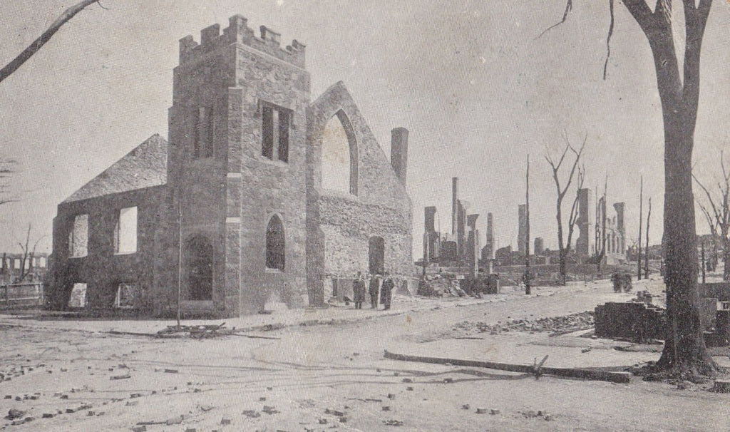 Great Chelsea Fire of 1908- Bellingham Methodist Church- High School- Disaster- Postcard, c. 1900s