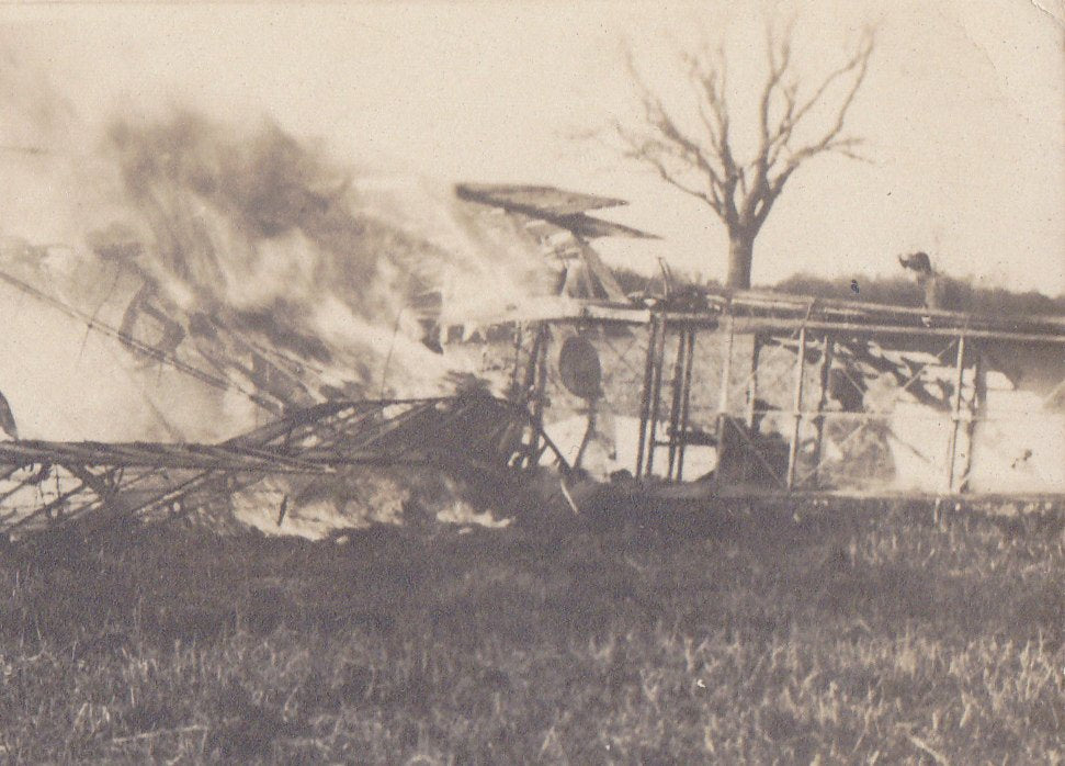 Crash and Burn- 1910s Antique Photograph- Edwardian Biplane- Aviation Accident- Disaster- Real Photo Postcard- RPPC- Eyewitness