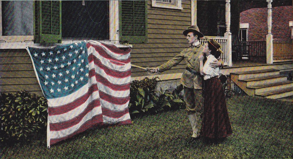 Old Glory- 1900s Antique Postcard- American Flag- Stars and Stripes- Edwardian Patriotic- Military Romance- Theochrom- Used