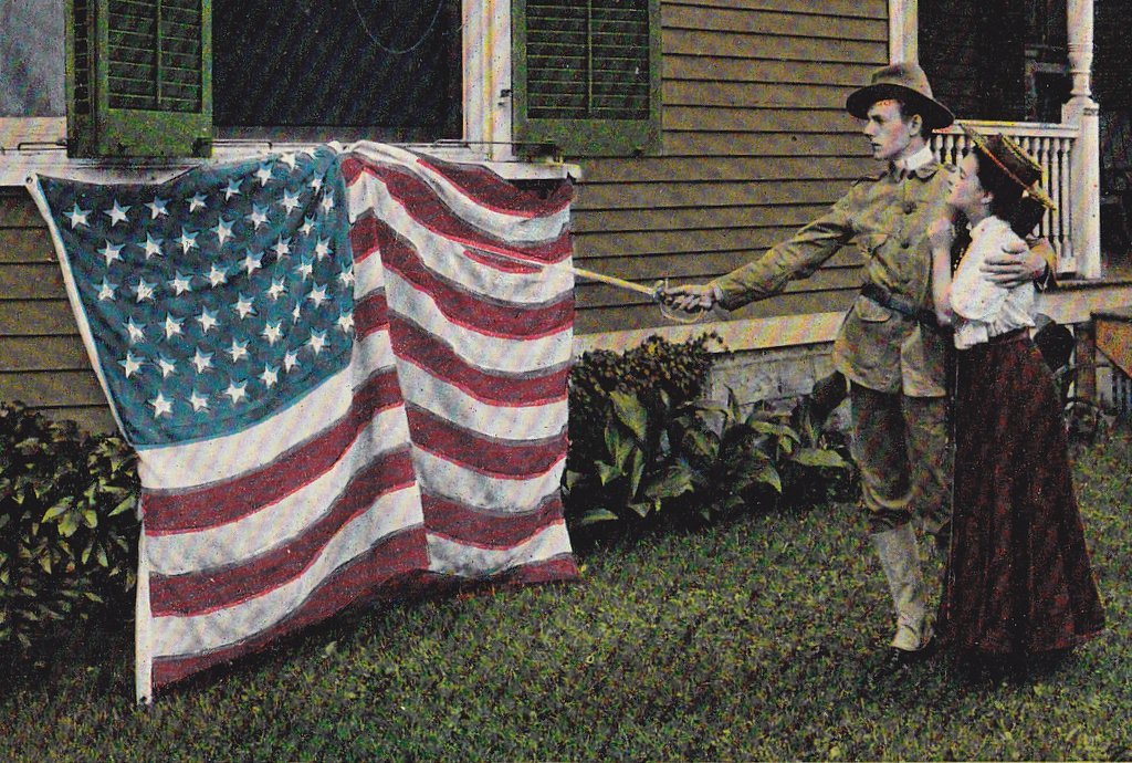 Old Glory- 1900s Antique Postcard- American Flag- Stars and Stripes- Edwardian Patriotic- Military Romance- Theochrom- Used