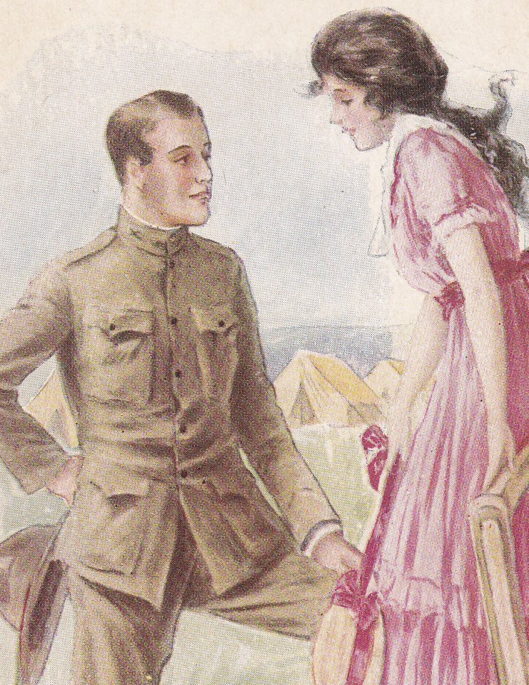 Lest You Forget- 1910s Antique Postcard- Edwardian Romance- WWI Soldier- Artist Signed- Archie Gunn- Unused