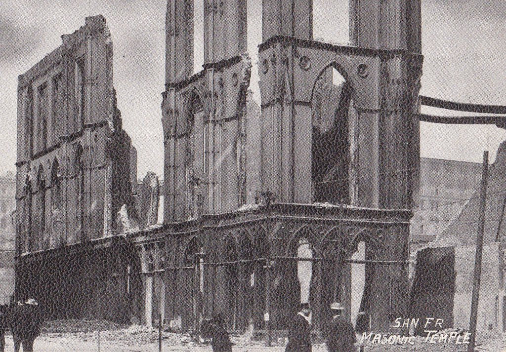 Masonic Temple Ruins- 1900s Antique Postcard- 1906 San Francisco Earthquake- Natural Disaster- California History- Undivided Back- Unused