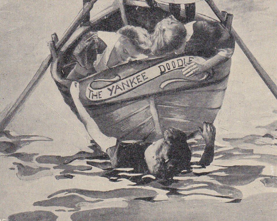 Yankee Doodle Dandies- 1910s Antique Postcard- Edwardian Humor- Rowboat- Rocking the Boat- Funny- Strange Comic- Semi Photo- Used