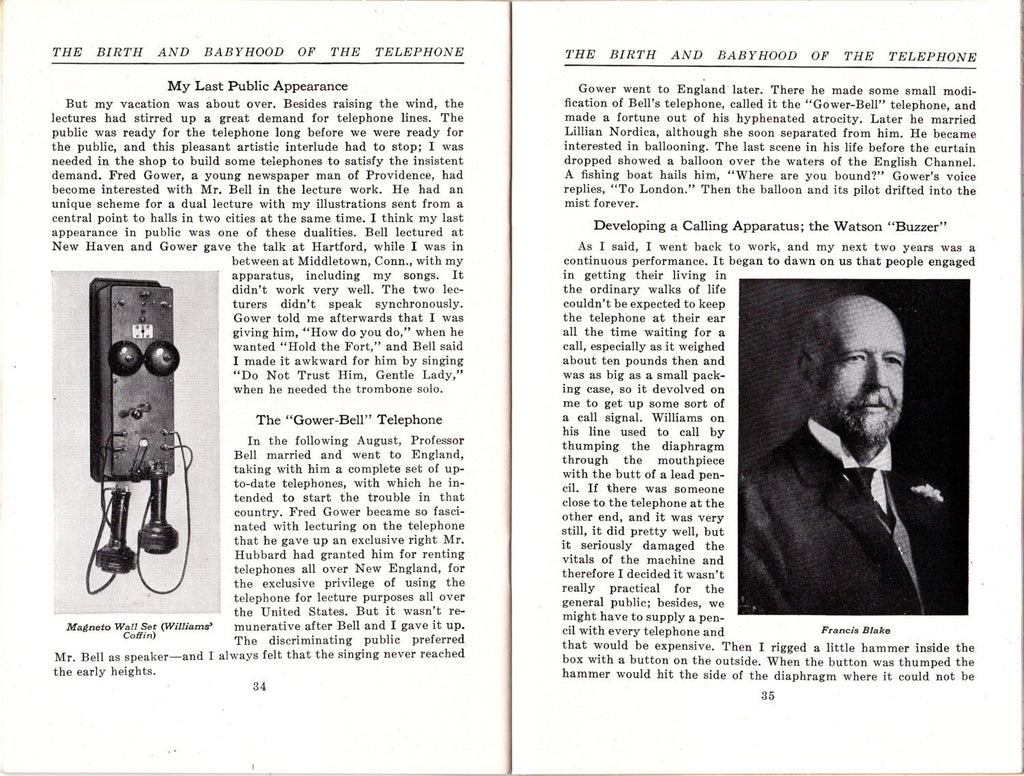 The Birth And Babyhood of the Telephone- 1940s Vintage Booklet- Thomas A Watson- Historical Address- Telephone History- Paper Ephemera