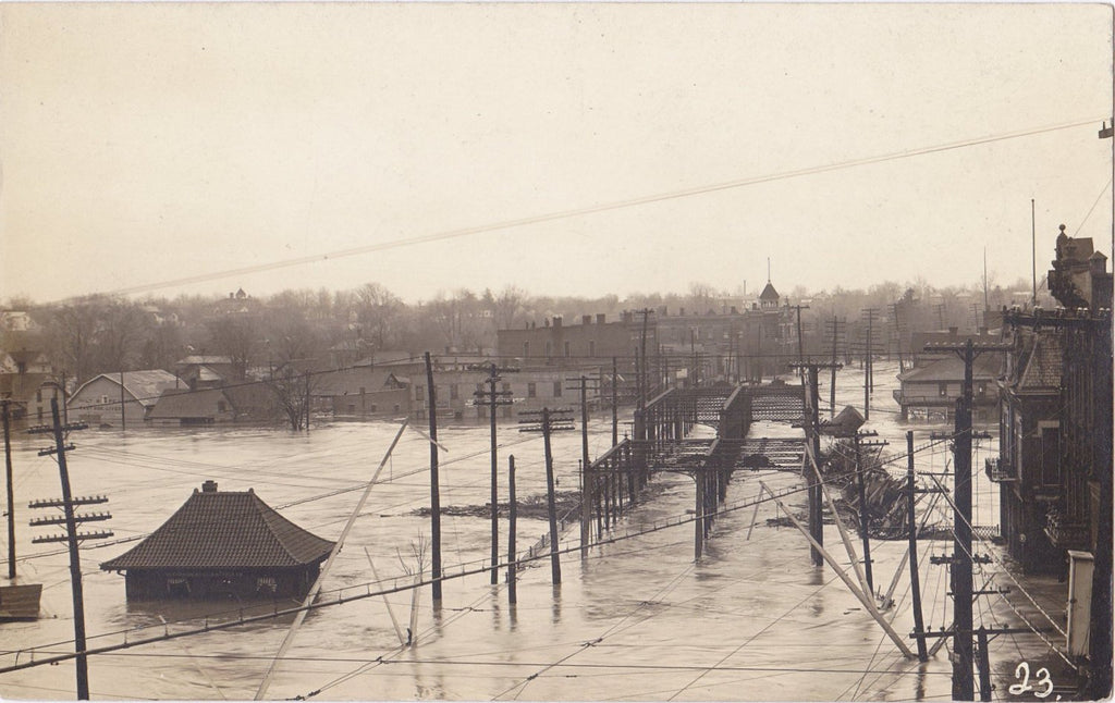 Come Hell and High Water- 1910s Antique Photograph- State Street Bridge- Freemont, OH- Natural Disaster- Great Flood 1913- AZO RPPC