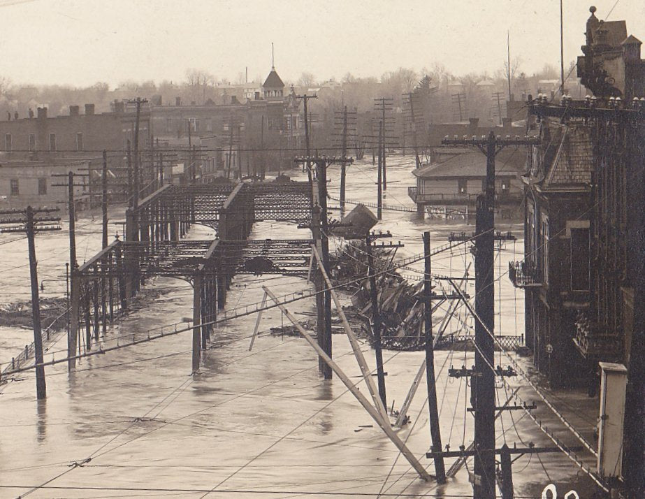 Come Hell and High Water- 1910s Antique Photograph- State Street Bridge- Freemont, OH- Natural Disaster- Great Flood 1913- AZO RPPC